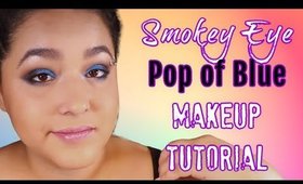 Smokey Eye Makeup with a Blue Pop of Color (NoBlandMakeup)