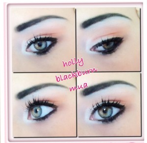 highlight white, cream and shade nude, peach with black gel eyeliner as a finishing touch :)