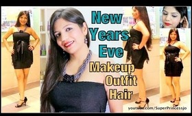 New Years Eve Party Makeup Tutorial,Neutral Eye Makeup , Red Lips Makeup,Outfit,Hair