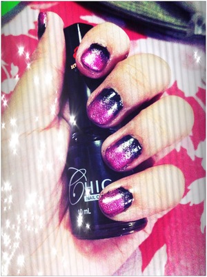Black - base
Dipped a small foam on Glittery Pink nail polish and lightly dab my nails.
Then I applied a top coat. 