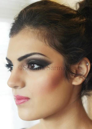 Dark Espresso browns eye makeup, contoured cheeks and cute candy lips