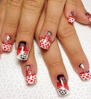 msbettey boop at her finest image plates water decals and freehand art over french acrylic mani