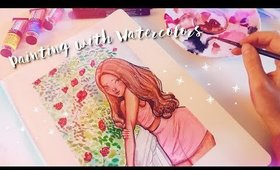 PAINTING with Watercolors 🎨🌿 𝓡𝓸𝓶𝓪𝓷𝓽𝓲𝓬 𝓖𝓲𝓻𝓵 𝓲𝓷 𝓪 𝓑𝓪𝓵𝓬𝓸𝓷𝔂 🌹