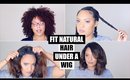 How I Fit My BIG NATURAL HAIR under A WIG!  (NO CORNROWS! )