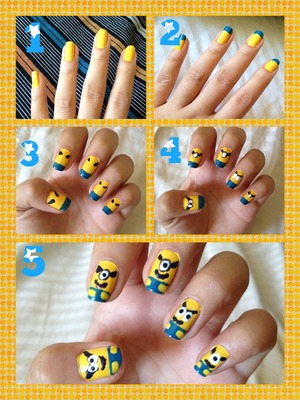 Easy and quick step to paint minions on your nails!:)