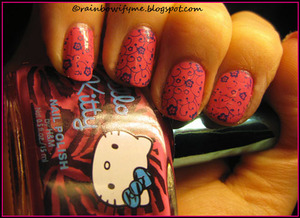 Hello Kitty pink polish, stamped with Konad's M73.
Read more on my blog:
http://rainbowifyme.blogspot.com/2011/10/hello-kitty-pink.html