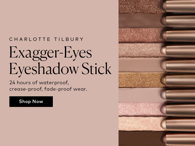 No palette required. These Charlotte Tilbury Exagger-Eyes Waterproof Eyeshadow Sticks give you creamy, blendable color in one easy swipe, then sets for up to 24-hour waterproof, crease-proof, fade-proof wear.* Shop them here at Beutylish.com
