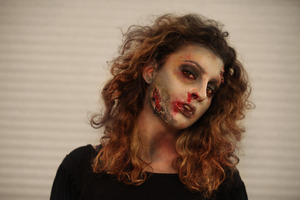A Zombie Look I did using at home special f/x products: SCAB/SCARS- Tissue/Toilet paper, BLOOD- lipgloss and creme makeup.