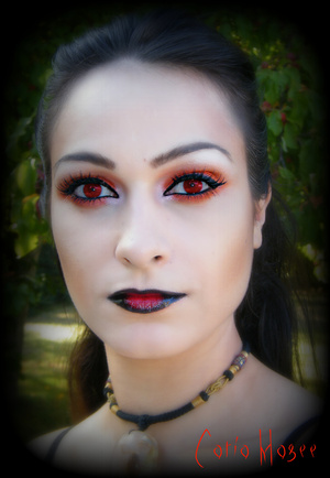 Using Pure Fusion Mineral Eyeshadows in 
Crimson kiss all over the lid and blend it upwards onto the crease
Petal on the tear duct
and White Velvet on the brow highlight