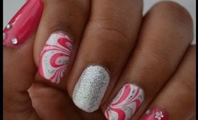 Pink,White and Silver Mix and Match Nails