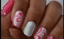 Pink,White and Silver Mix and Match Nails