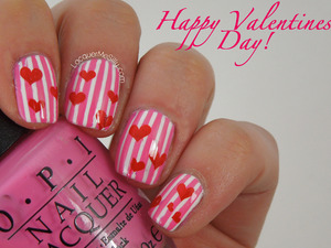 Valentines Day nail art using striping tape and stamping. http://www.lacquermesilly.com/2014/02/09/valentines-day-nail-art/