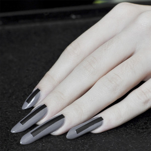 American Apparel in Factory Grey
black electrical tape (cut into strips)
Revlon top coat

More info here: http://bit.ly/Xr00v7