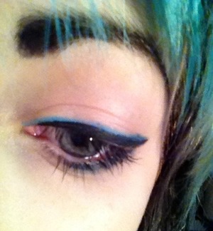 Teal eyeliner with black layered. With blackheart teal eye pencil and NYC liquid liner. 