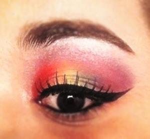 rainbow colors with basic winged eyeliner