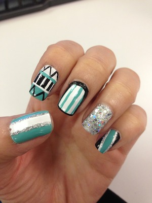 Mint, white, blk and silver glitter!