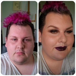 Before and after bronzed makeup look, on myself. 