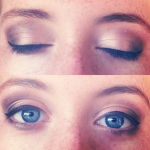 A shimmery, smokey eye with warm/taupe accents. Worn with a pink coral dress to a party my friend attended.