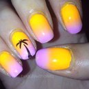 Gradient Nails with a Palm Tree. (:
