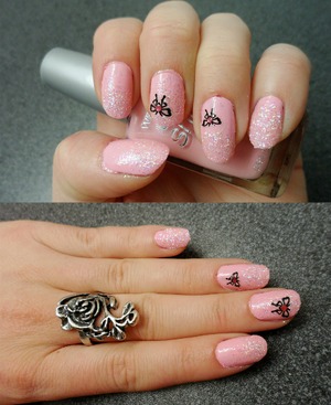 Pink glittery butterfly nails ^^