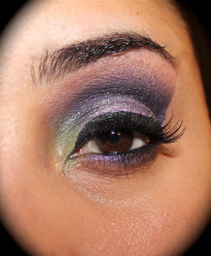 Purple glitter with lime accent shadow