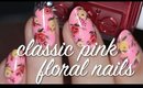 Classic Pink Hand Painted Floral Nail Art | Lacquerstyle