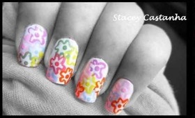 Colorful flowers Nail design tutorial.