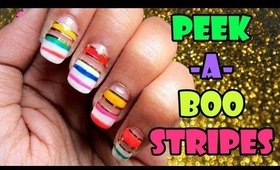 Bright peek-a-boo stripes nail art | Tutorial