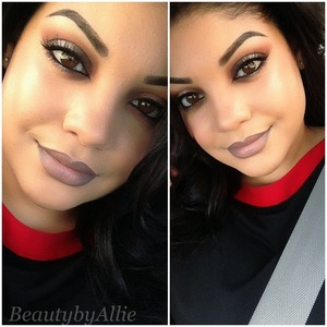 Instagram: Beautybyallie 
Sweet & sultry look and dewy skin. Eyes: Anastasia Beverly Hills lavish palette, brow wiz in brunette, ardell wispies lashes, maybelline gel liner.
Face: givenchy long wear foundation; warm soul blush, soft and gentle highlighter by Mac, Mac give me sun bronzer. Lips: nyx lip pencil in Y2K and exclusive event lipstick by Mac 