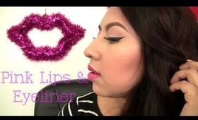 Valentine's Day Look | Subtle Glitter Winged Eyeliner & Pink Lips