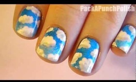 Blue Skies and Clouds Nail Art Tutorial