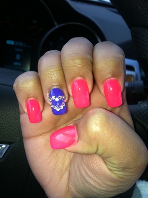 Pink and purple. Heart with rhinestones. 