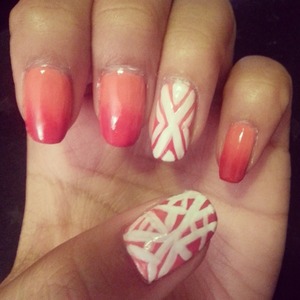 pink to red ombre with white designs