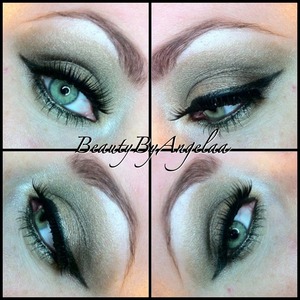 green shadow with simple winged eyeliner!