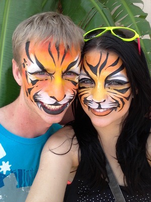 We had our faces painted for the Texas State Fair. 

People thought we were crazy walking around like this ALL DAY! 