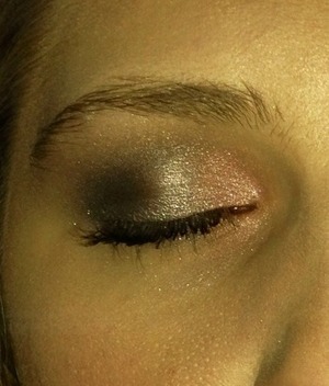 Used: Urban Decay "sin" on inner third of the lid.
Estée Lauder stay in place shadow base in "midnight kohl".
Mac shadows "Electra" on the lid and "knight Divine" on the outer corner. 
Sexy, pink, smoky