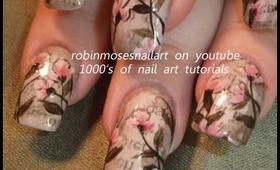 Antique Newspaper Nails with Vintage Flowers: robin moses steampunk nail art design tutorial  498