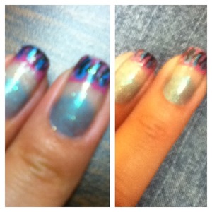 I tried hiding the glare on the right pic but the colors didn't come out as bright, I put black and blue lines going down the tips