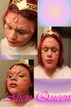 I was feeling inspired, and in the need to make some photos for my photography class. So I went ahead and just whipped up an Alien Queen sort of look. 

I used Elmers glue to get the glass beads to stay on. I had fun working with this look too.