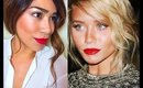 Ashley Olsen's red lips and messy ponytail