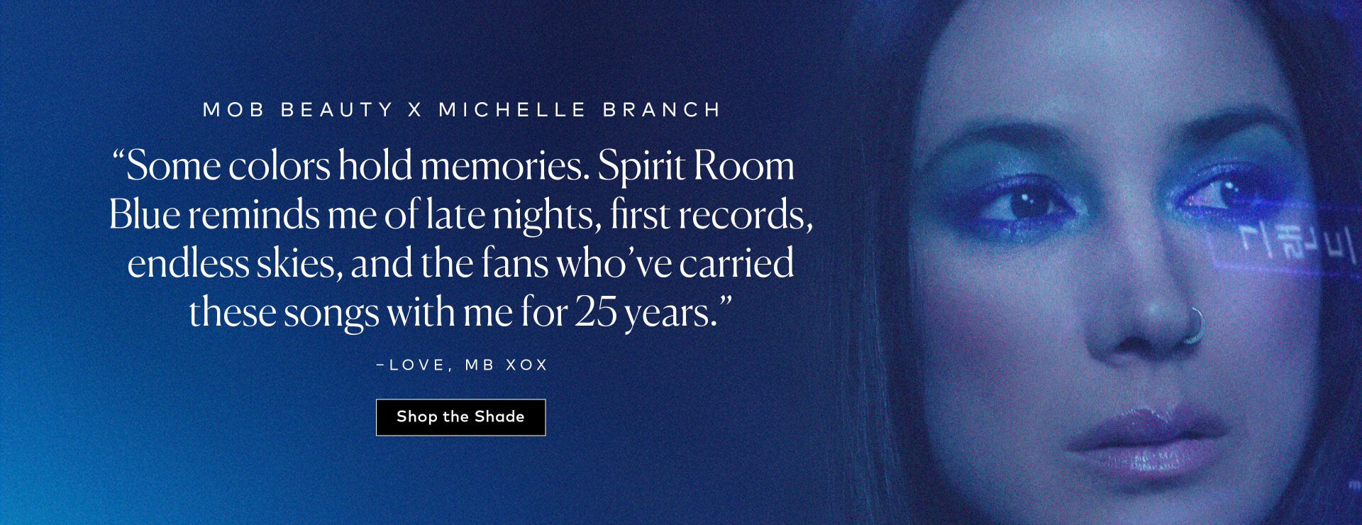To celebrate 25 years of The Spirit Room, Michelle Branch joined the MOB Lab to create a rich blue shade inspired by the unforgettable skyline on her debut album cover. Shop the MOB Beauty x Michelle Branch collab here at Beautylish.com