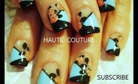 HAUTE COUTURE nails light blue french with roses robin moses nail art design tutorial