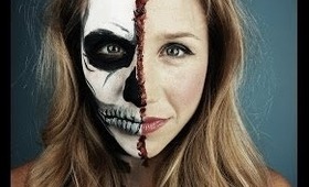 Half Skeleton Half Human Face Halloween Makeup Tutorial