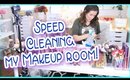 SPEED CLEANING & REORGANIZING MY MAKEUP ROOM!  (VLOGMAS DAY 16)