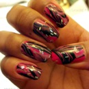 Pink & black water marble design with bar glitter