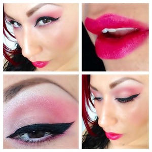Pink make up , cat eye liner , hot fucshia lip color , 