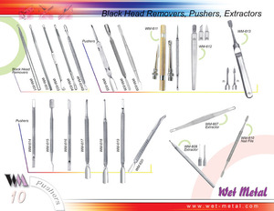 Varity of cuticle pushers and black head remover are available at Wet Metal in different finishes and coatings. Single ended and double ended.