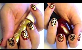 NAILS: LEOPARD WITH RED & GOLD