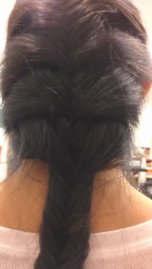 Braid normal fishtail byt every five time pick up a piece or hair thats not apart of your braid.