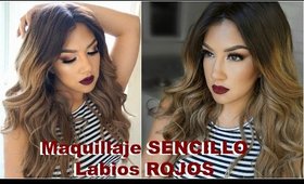 Maquillaje SENCILLO labios ROJOS/ Easy Smokey eye Red Lips Makeup tutorial| auroramakeup